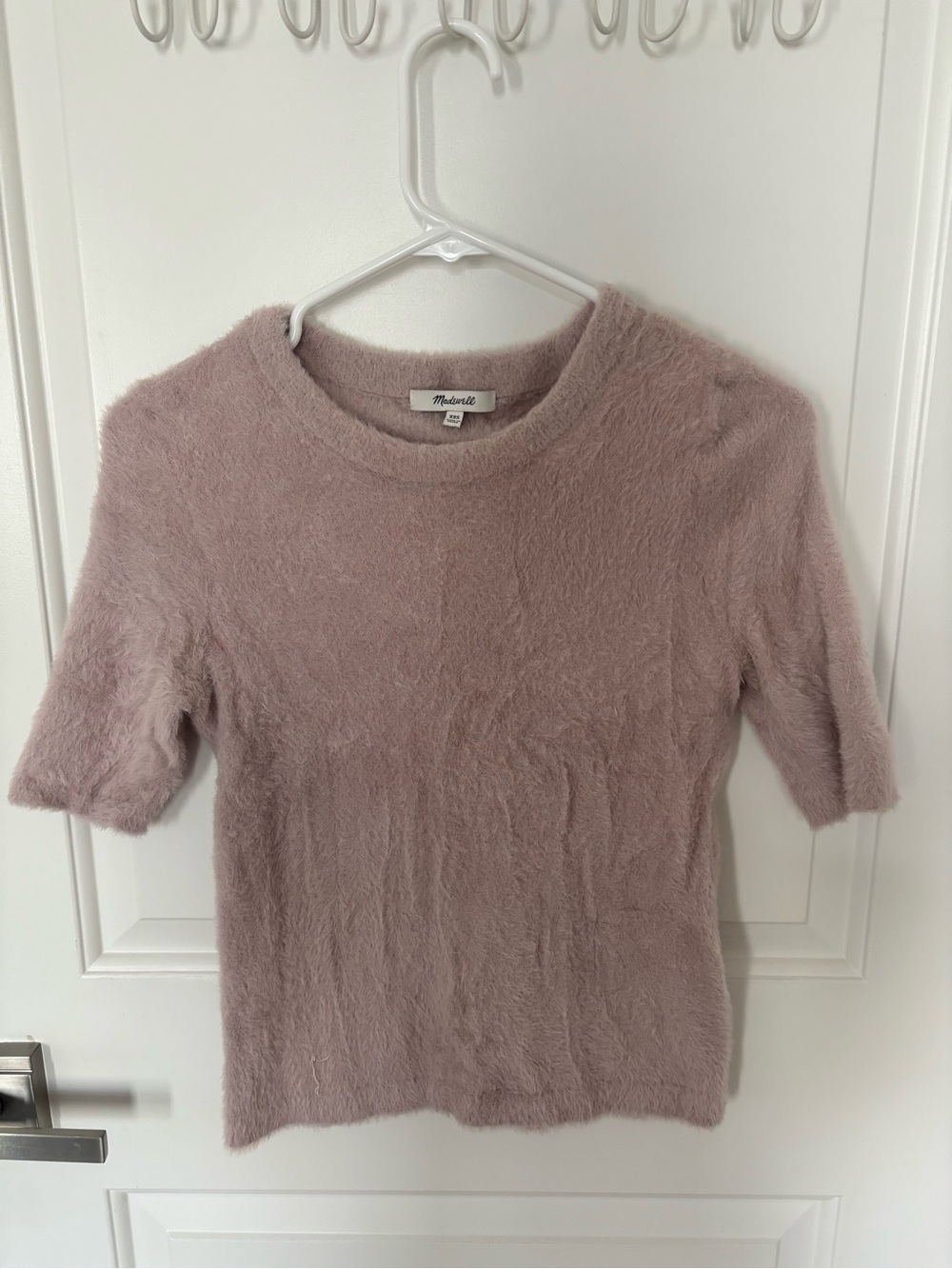 Madewell Blush Pink Fuzzy Crewneck Short-Sleeve Sweater
